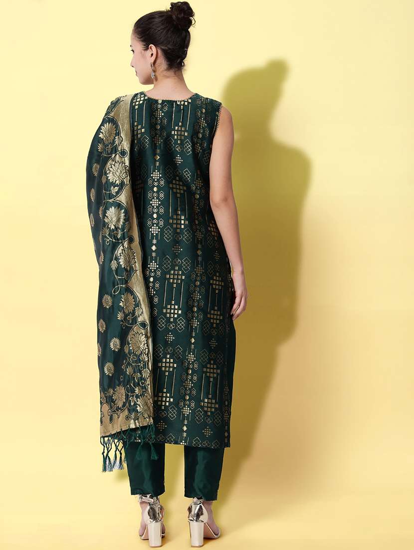 women bottle green sleeveless kurta pant with dupatta set - 20194344 -  Standard Image - 2