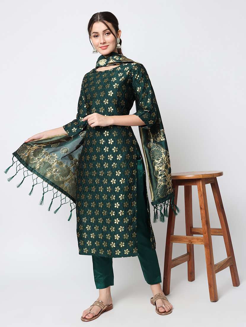 women three quarter sleeve kurta pant with dupatta set