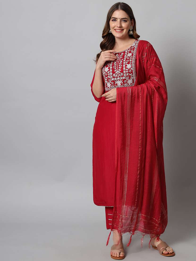 women three quarter sleeve kurta pant with dupatta set