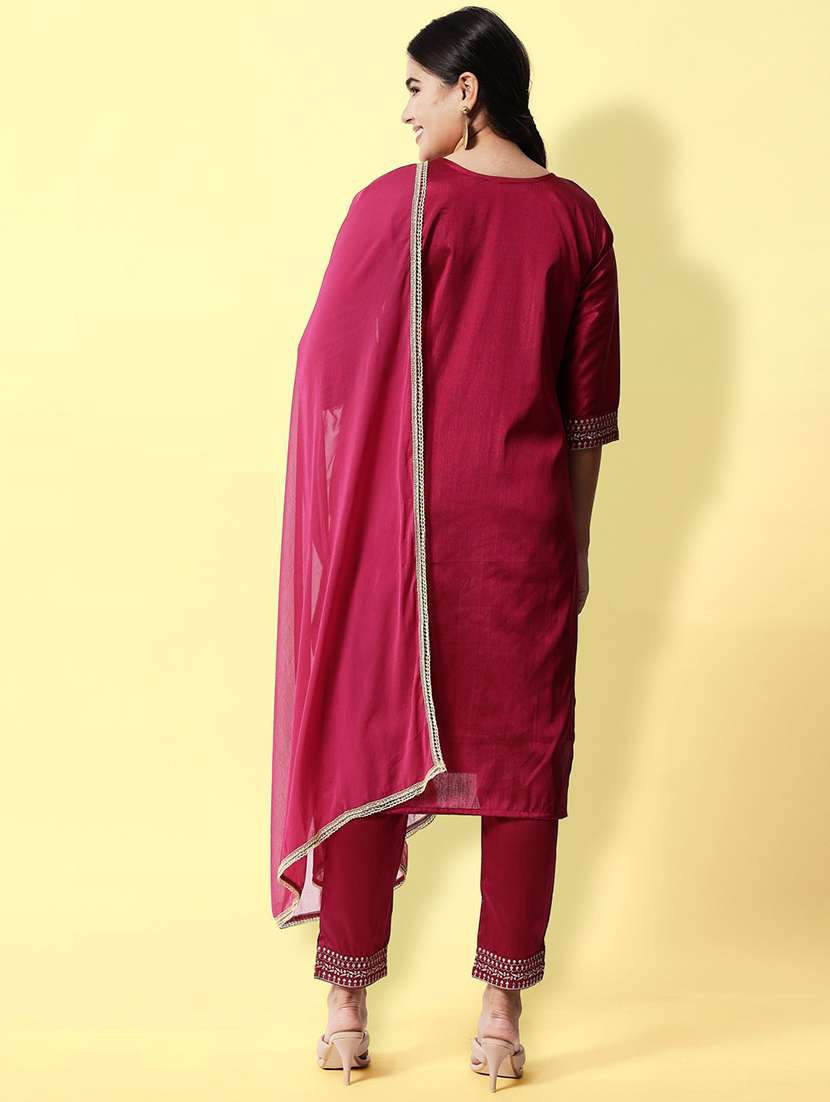 women three quarter sleeve kurta pant with dupatta set - 20194373 -  Standard Image - 2