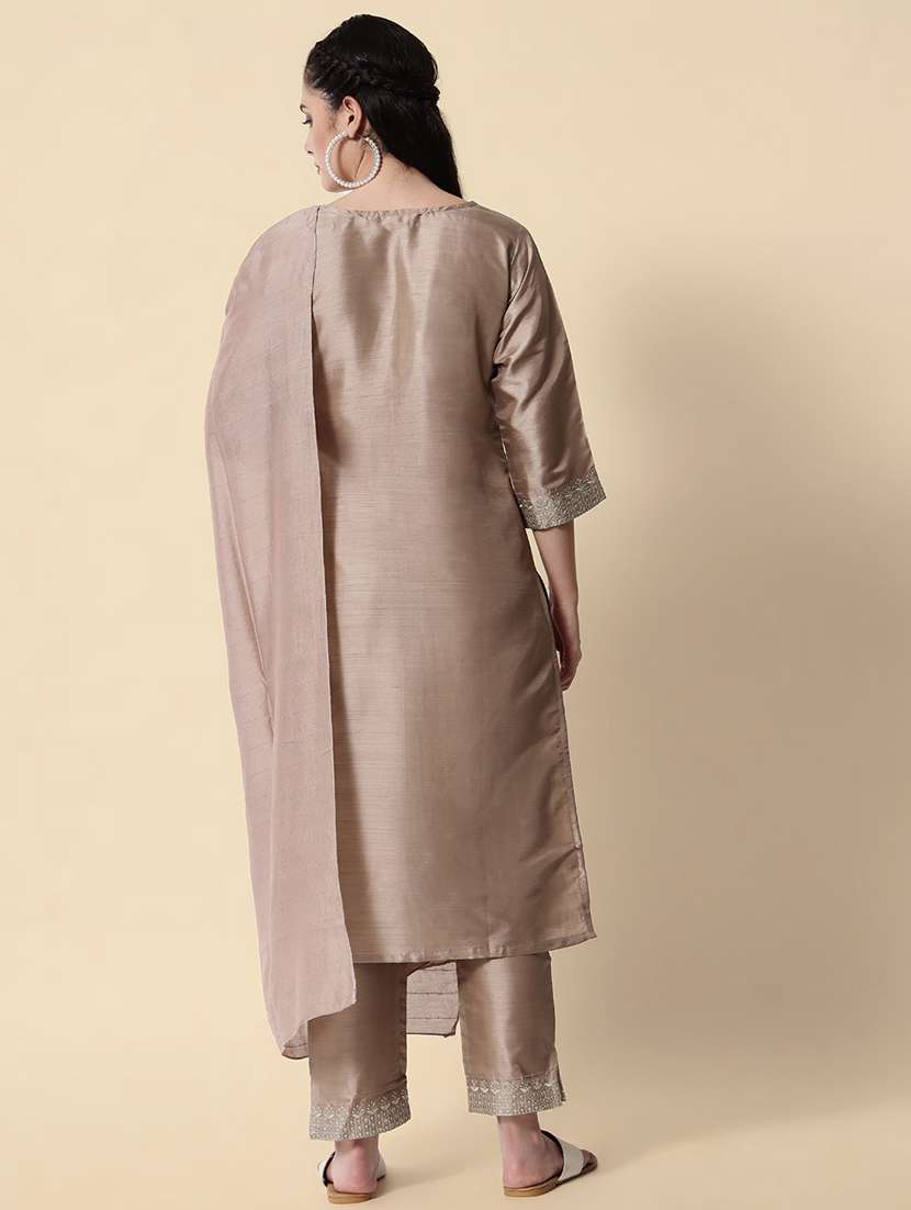 beige kurta pant set with dupatta - 20194378 - Standard Image - 2