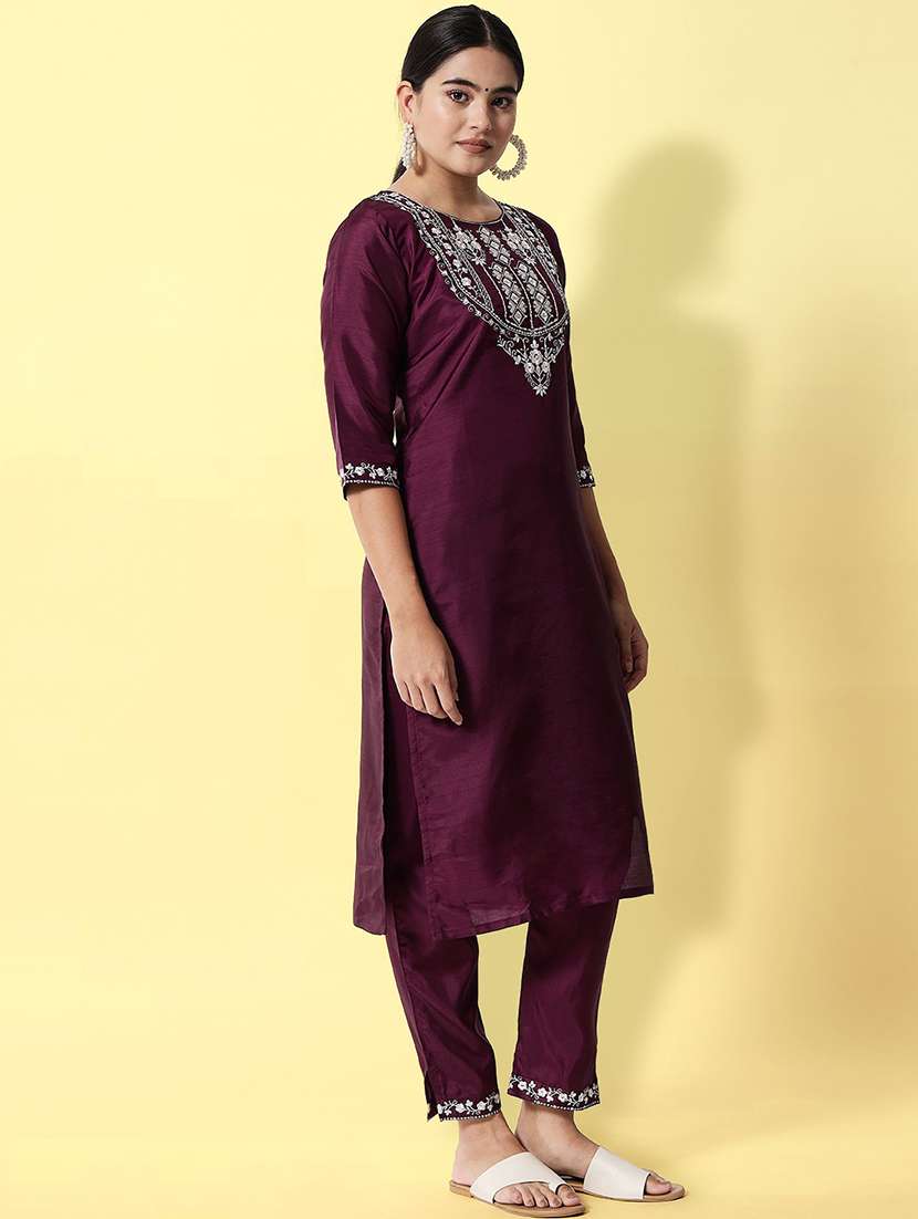 women three quarter sleeve kurta pant with dupatta set - 20194381 -  Standard Image - 2