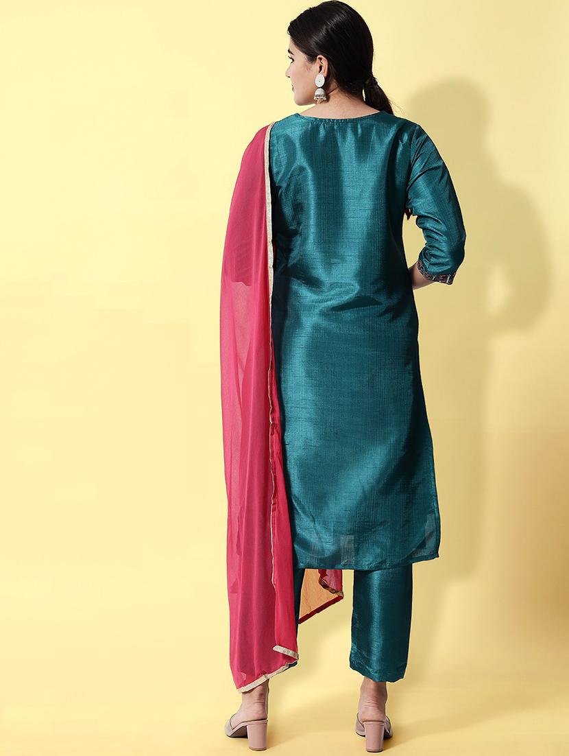 teal kurta pant set with dupatta - 20194383 - Standard Image - 2