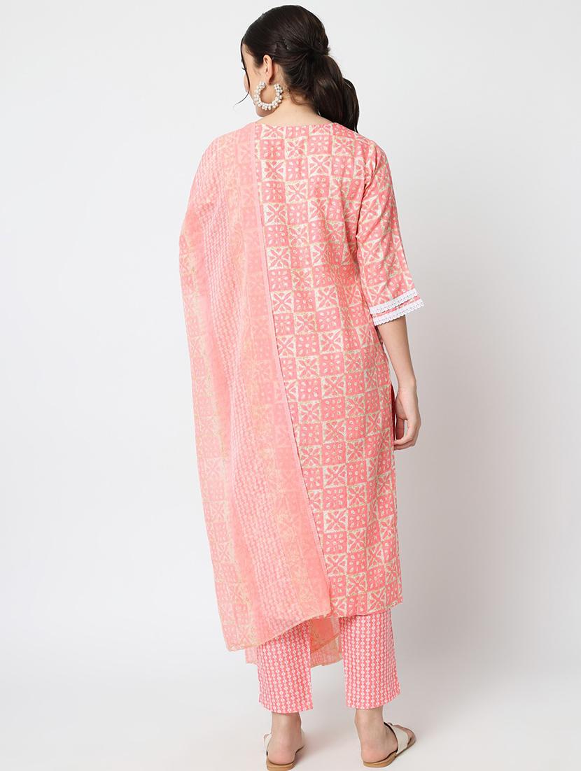 peach kurta pant set with dupatta - 20194389 - Standard Image - 2