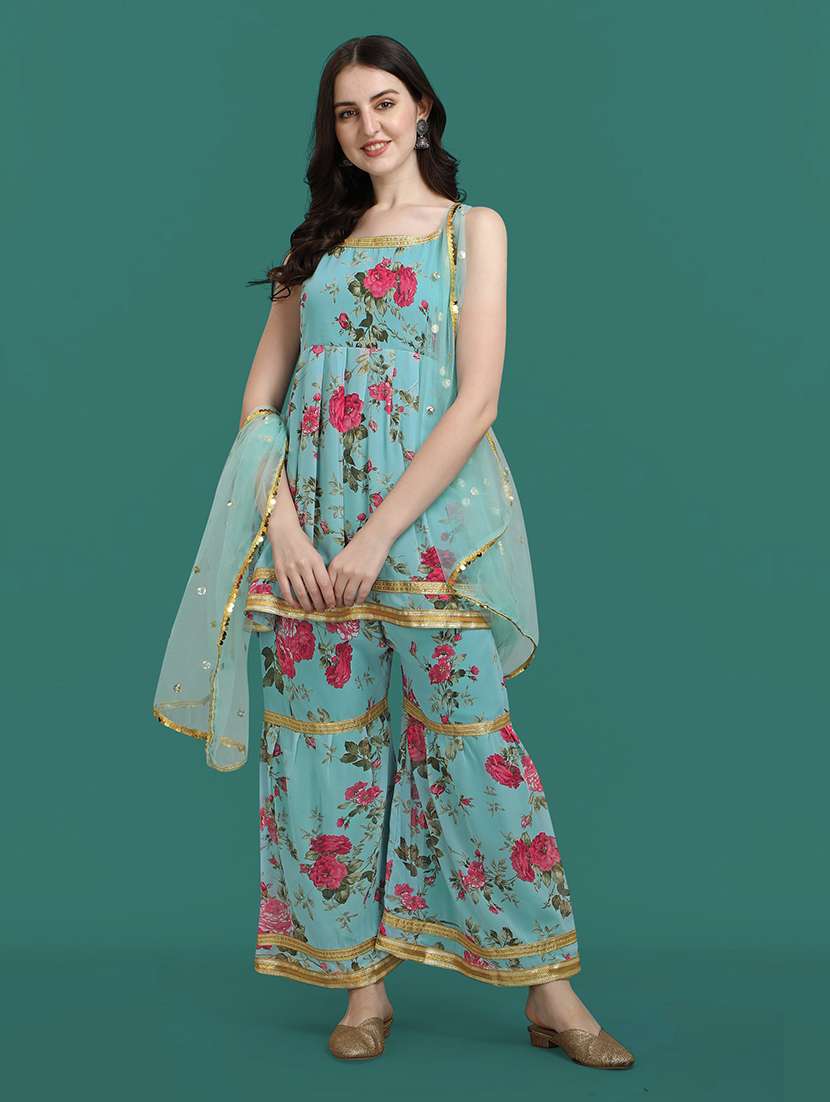 floral printed kurta sharara set with dupatta  