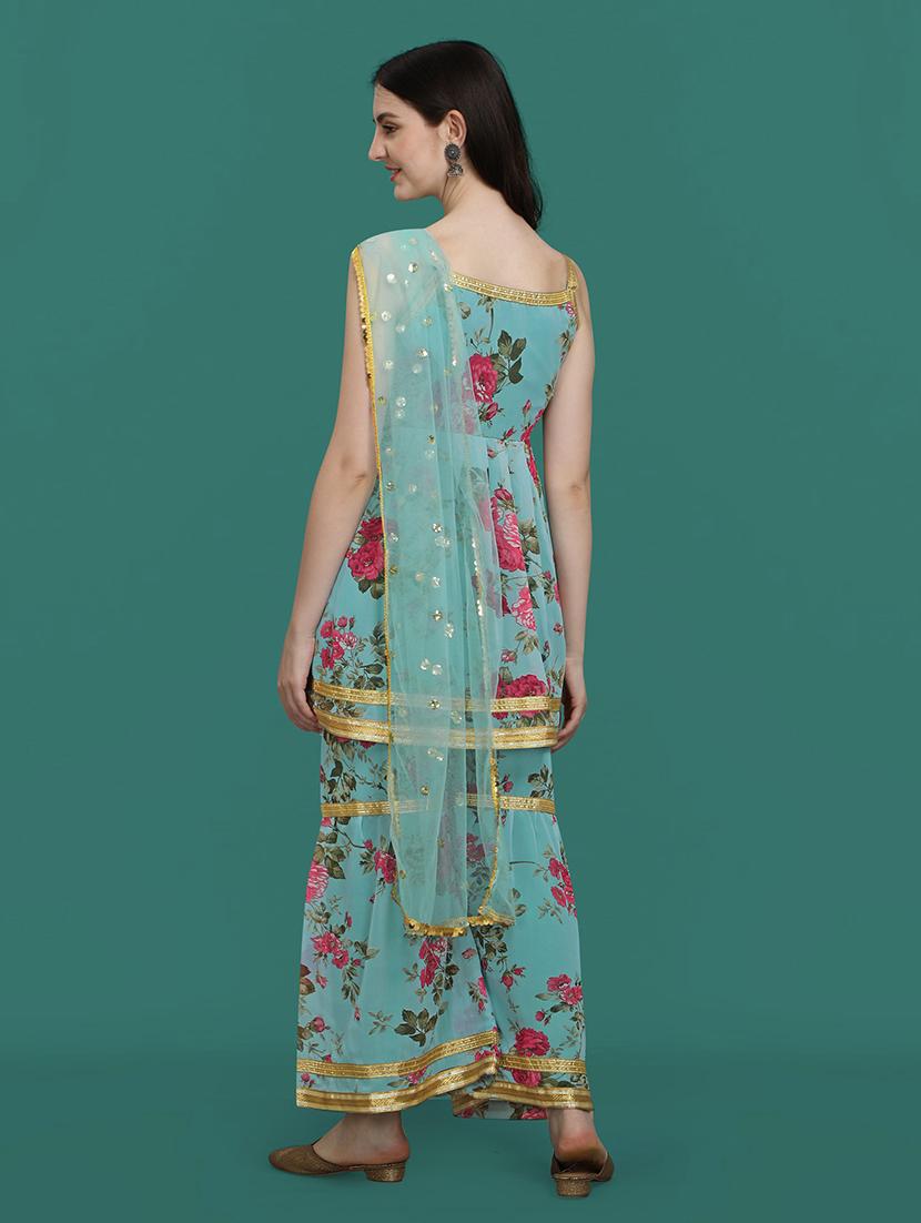floral printed kurta sharara set with dupatta - 20194408 - Standard Image - 2