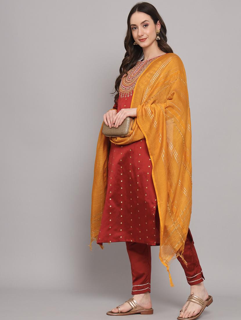 women three quarter sleeve kurta pant with dupatta set - 20194439 - Standard Image - 2