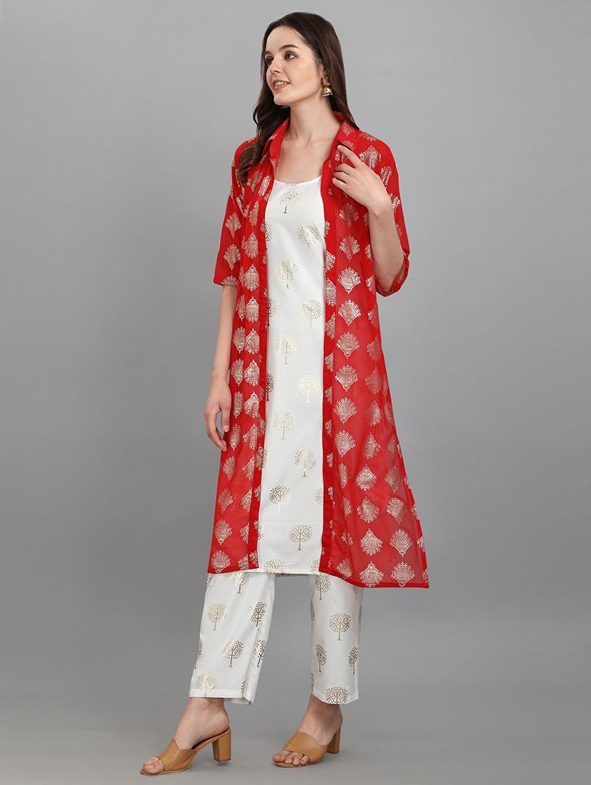 foil printed kurta pant set with shrug - 20194454 - Standard Image - 2