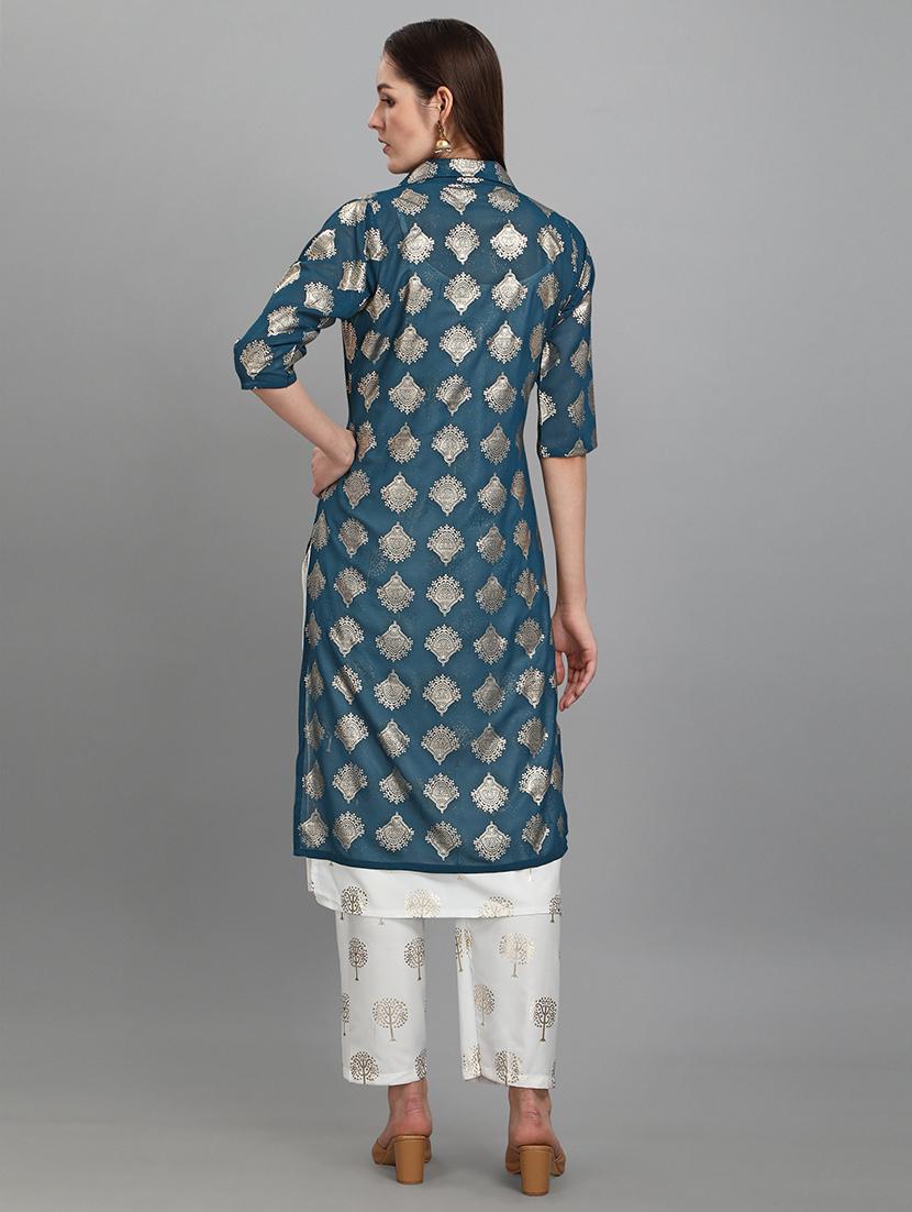 foil printed kurta pant set with shrug - 20194455 - Standard Image - 2