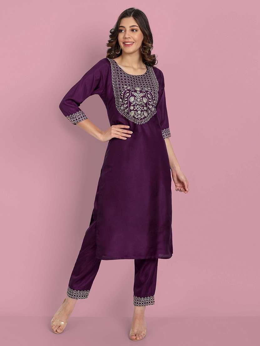 purple kurta pant set with dupatta - 20194457 -  Standard Image - 2