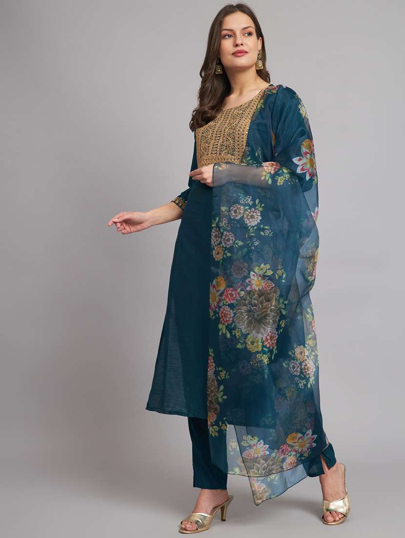 embroidered kurta pant set with dupatta  
