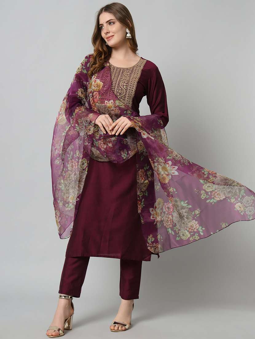 women three quarter sleeve kurta pant with dupatta set