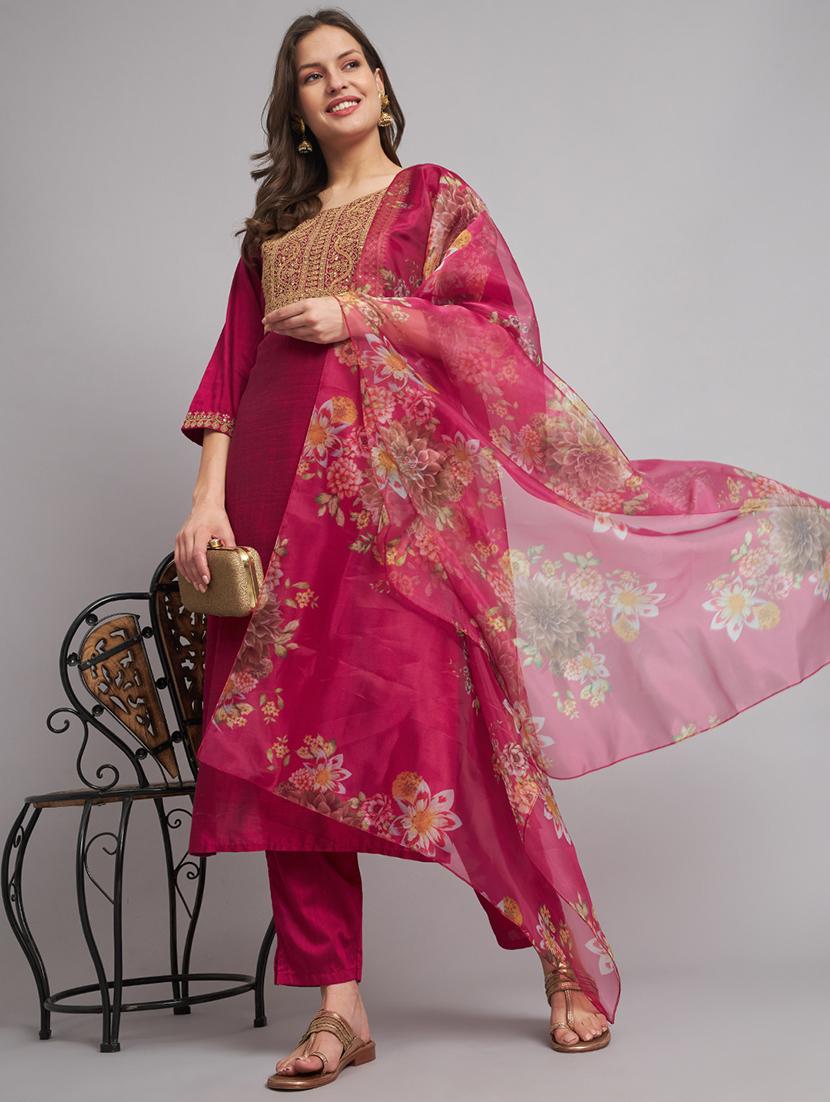 embroidered kurta pant set with dupatta - 20194469 - Zoom Image - 0