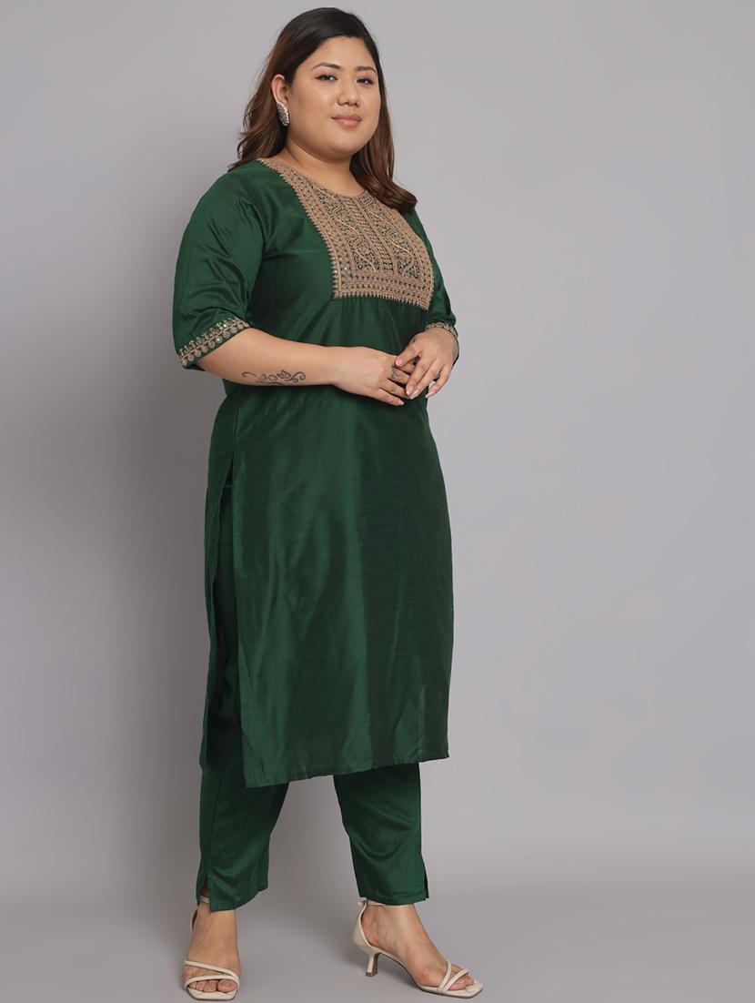 women plus size three quarter sleeve kurta pant with dupatta set - 20194471 - Standard Image - 2