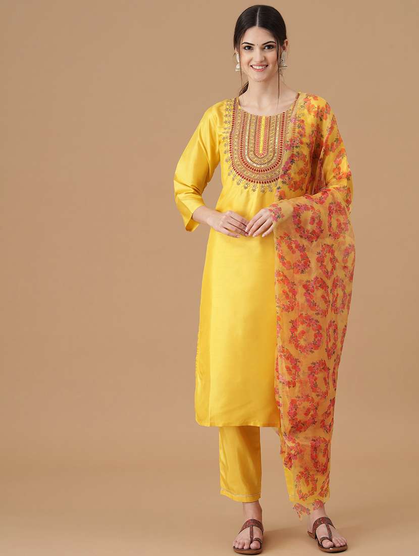 embroidered kurta pant set with dupatta  