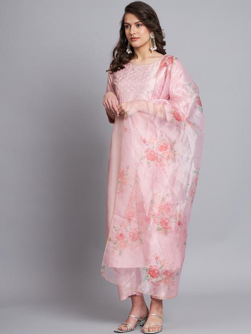 women three quarter sleeve kurta pant with dupatta set - 20194485 -  Standard Image - 0