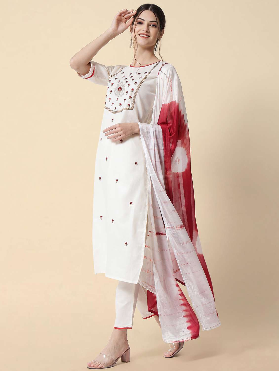 embroidered kurta pant set with dupatta  