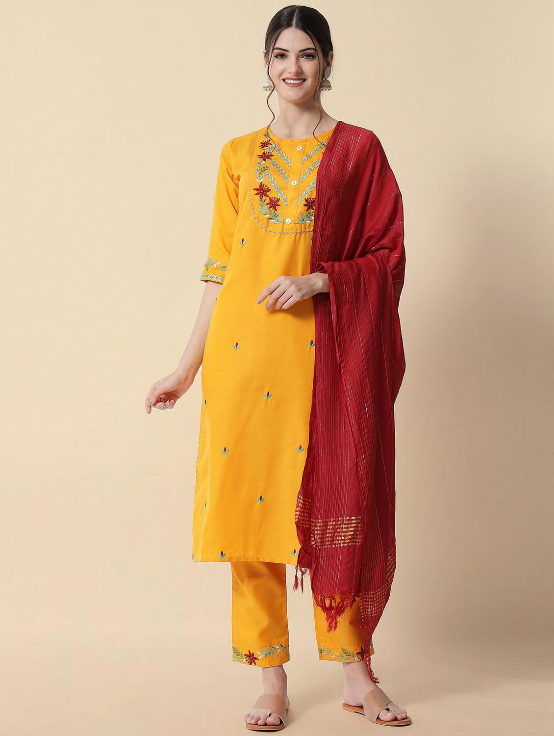 embroidered kurta pant set with dupatta - 20194509 - Zoom Image - 0