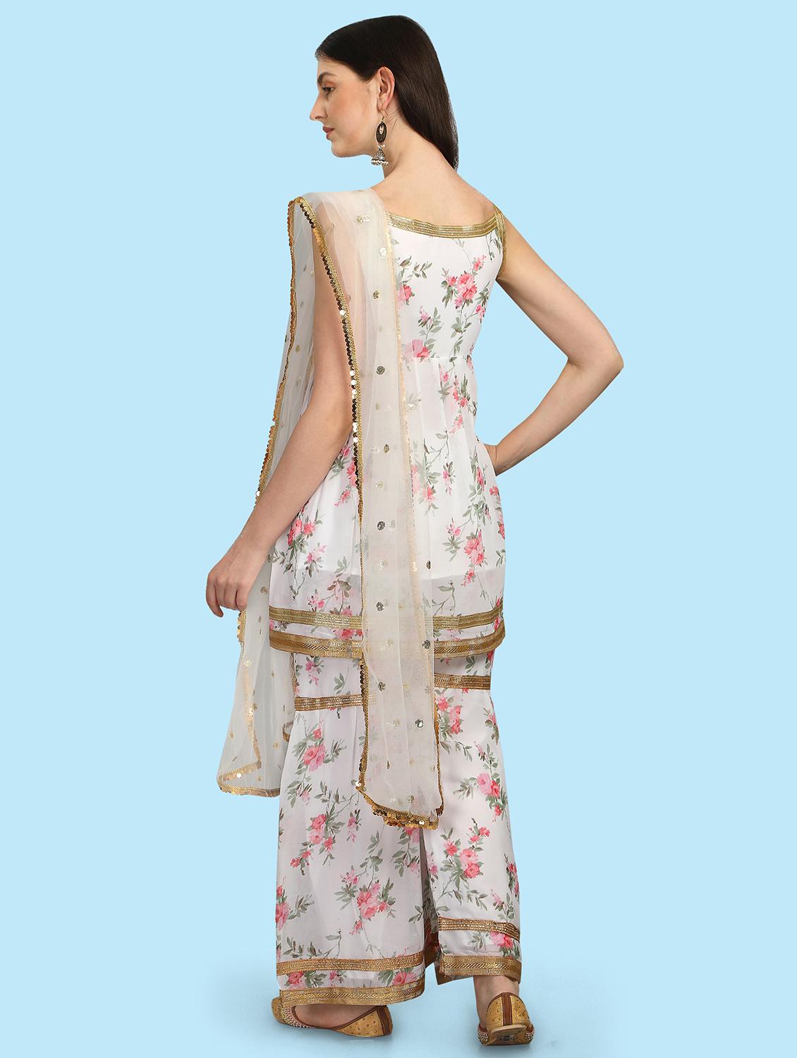floral printed kurta sharara set with dupatta - 20194528 - Standard Image - 2