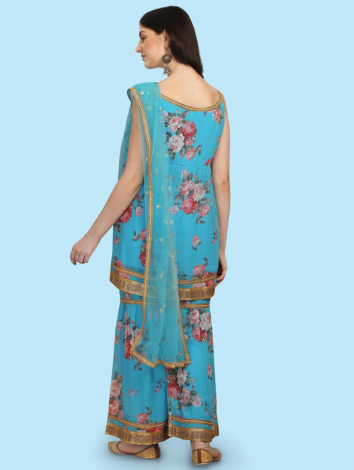 floral printed kurta sharara set with dupatta - 20194530 - Standard Image - 2