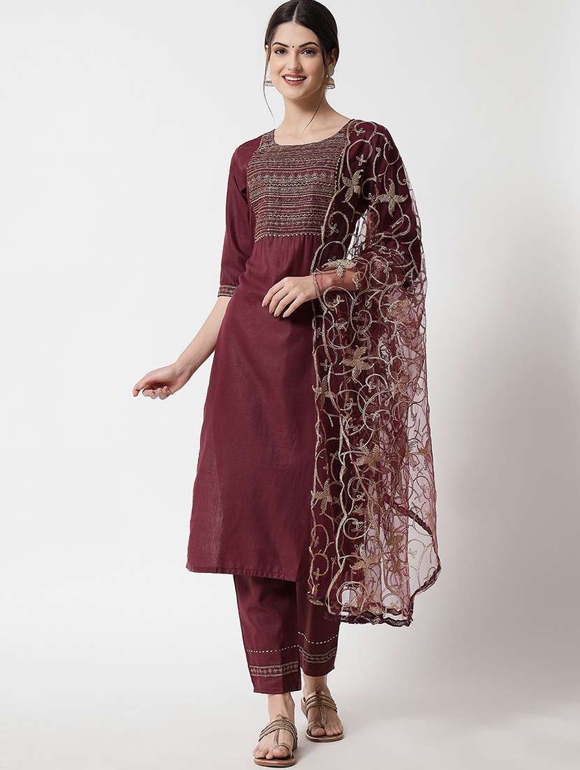 embroidered kurta pant set with dupatta  
