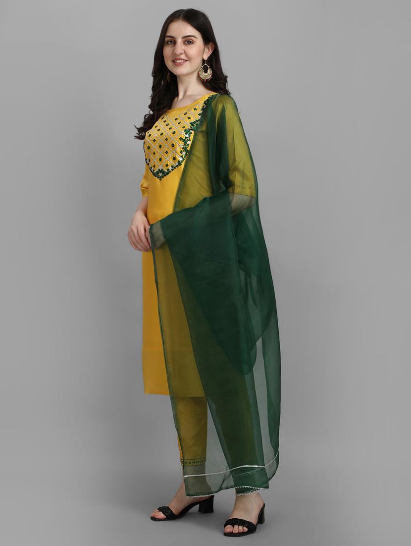 embroidered kurta pant set with dupatta - 20194538 - Standard Image - 2
