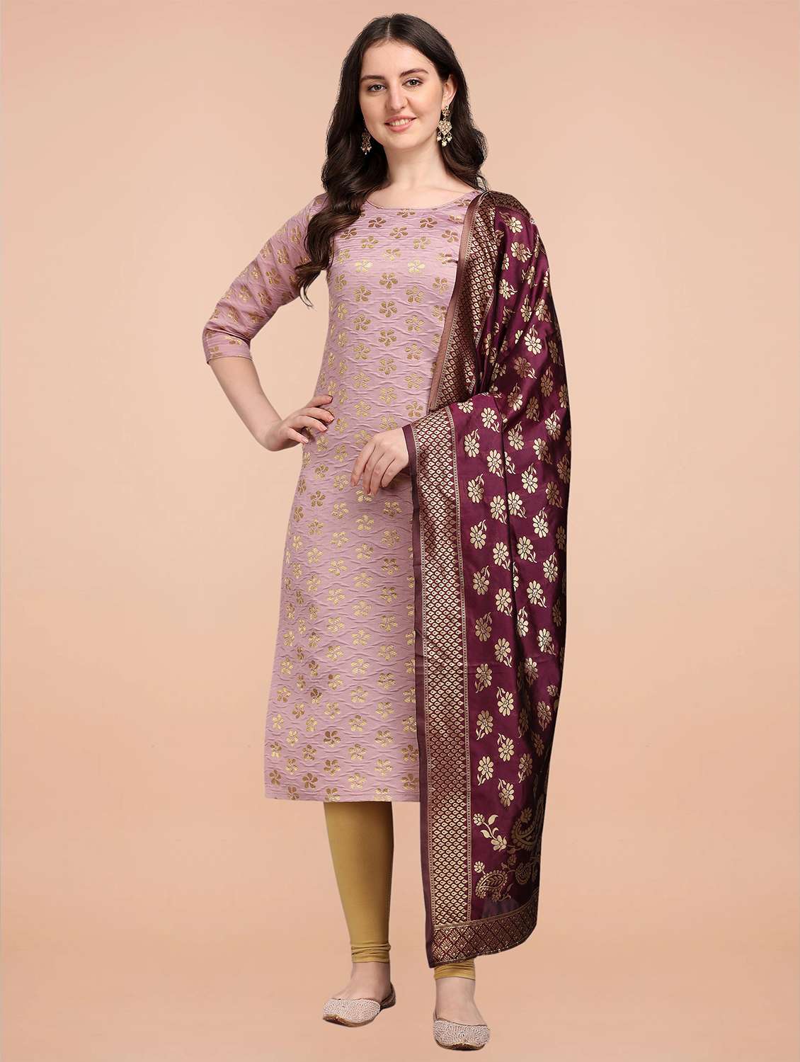 self design banarasi kurta dupatta set 