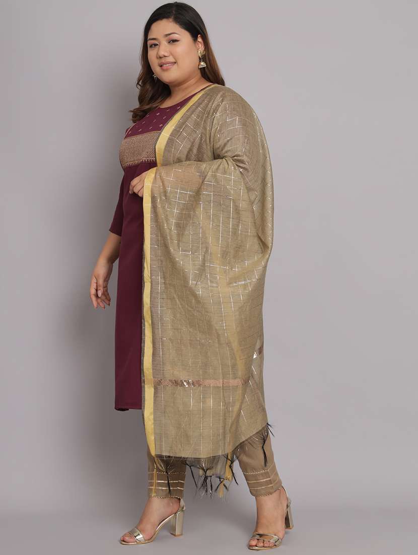 purple round neck kurta pant set with dupatta - 20194581 - Standard Image - 2