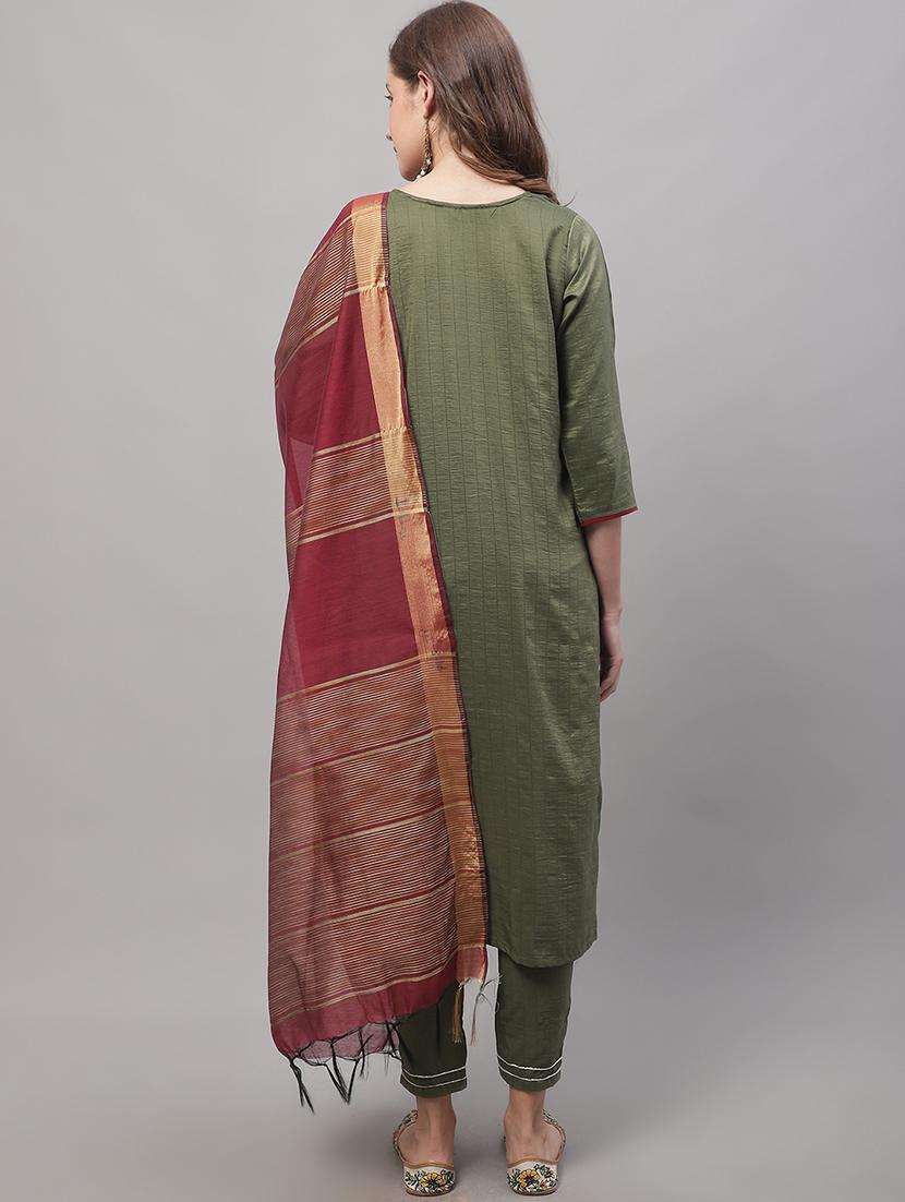 green round neck kurta pant set with dupatta - 20195061 - Standard Image - 2