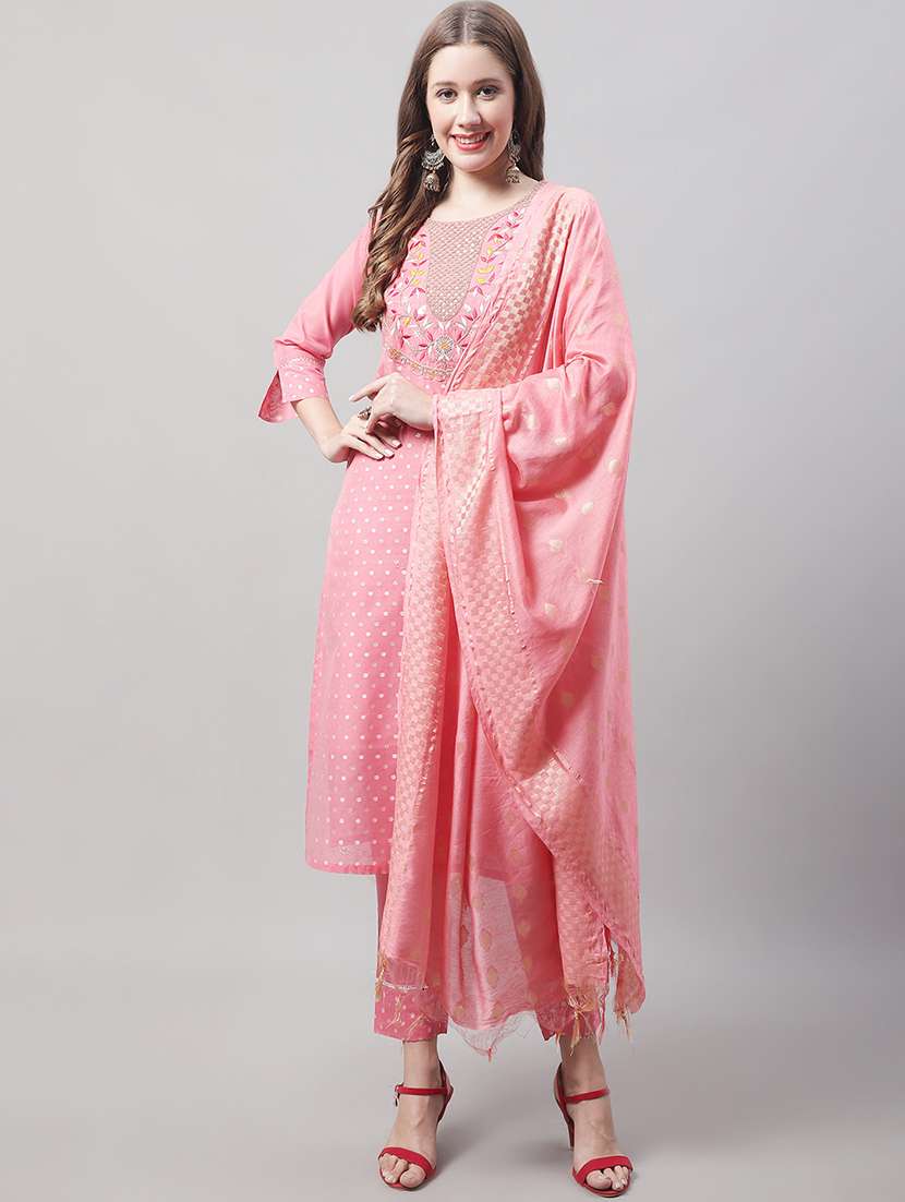 women three quarter sleeve kurta pant with dupatta set