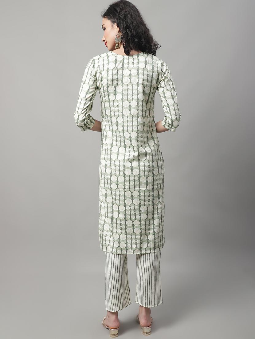 green notch neck kurta pant set - 20195077 - Standard Image - 2