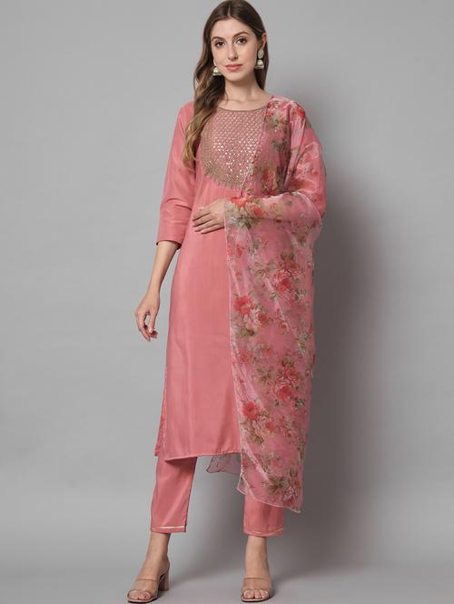 women three quarter sleeve kurta pant with dupatta set - 20195110 -  Standard Image - 0