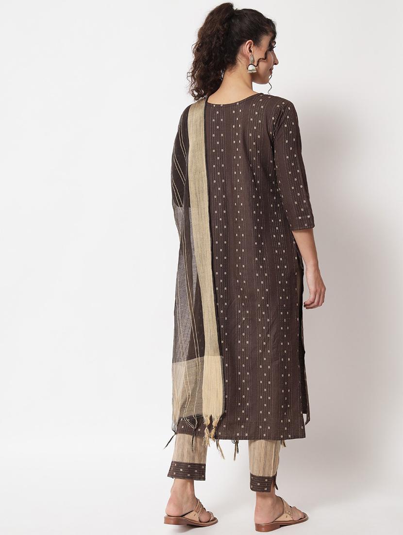 brown notch neck kurta pant set with dupatta - 20195129 - Standard Image - 2