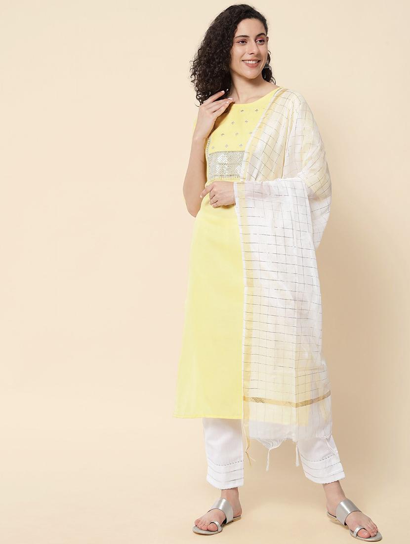 embroidered kurta pant set with dupatta - 20195161 - Zoom Image - 0