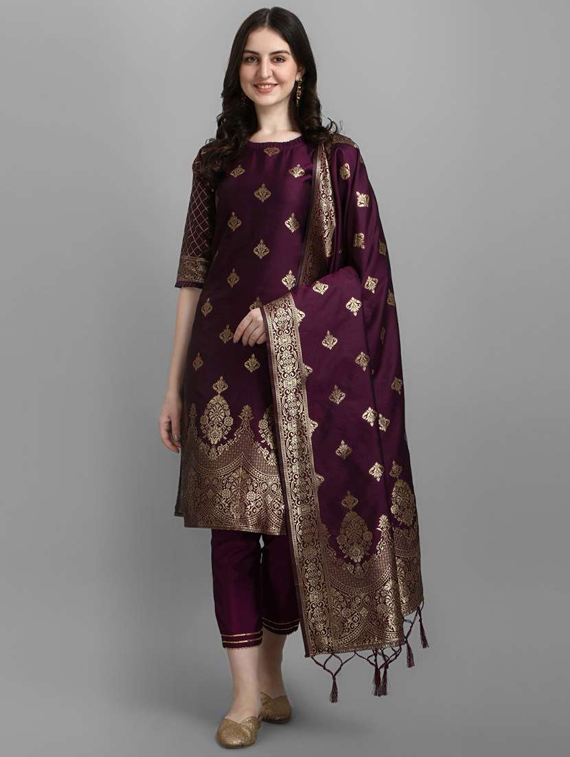 women three quarter sleeve kurta pant with dupatta set