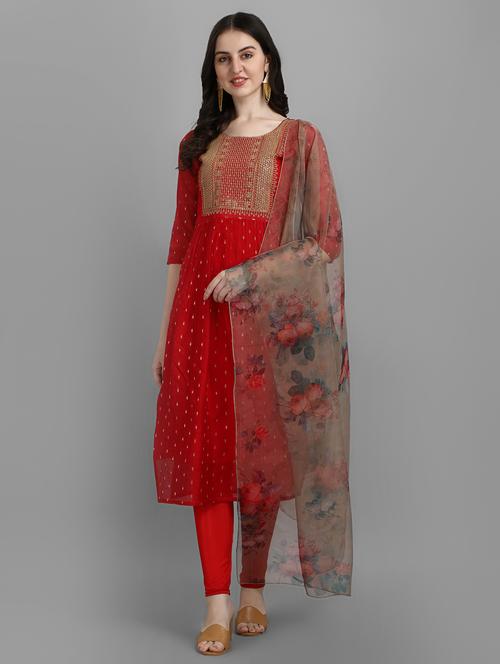 women red kurta legging set with dupatta - 20195192 -  Standard Image - 0