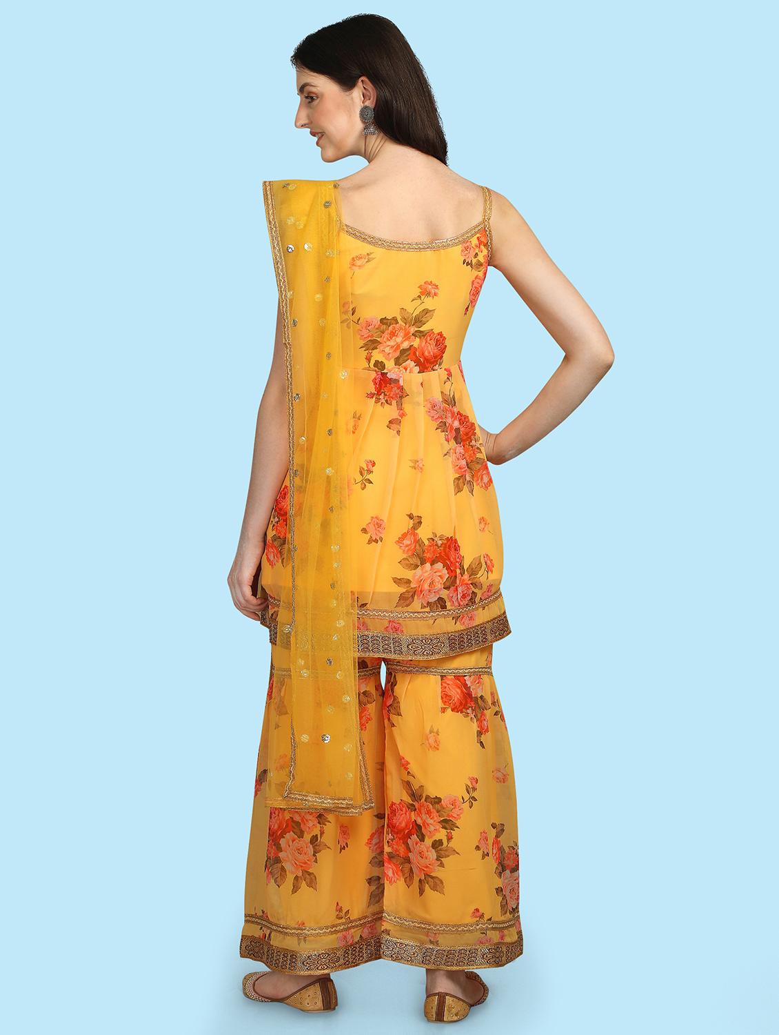 floral printed kurta sharara set with dupatta - 20195221 - Standard Image - 2