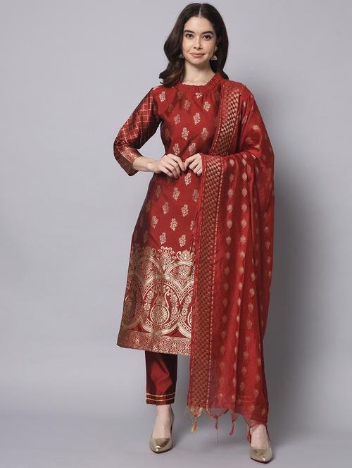 women three quarter sleeve kurta pant with dupatta set - 20195320 - Standard Image - 0