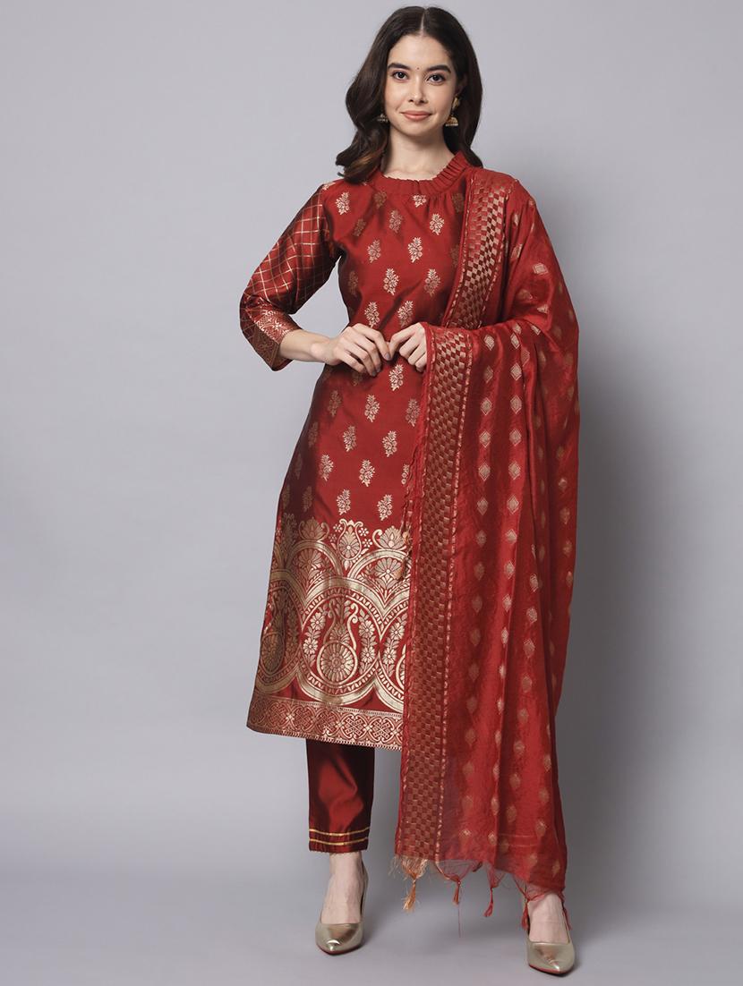women three quarter sleeve kurta pant with dupatta set - 20195320 - Zoom Image - 0