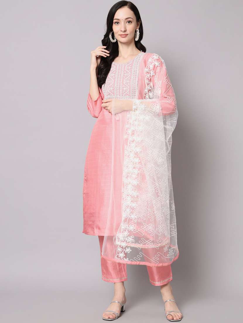 women three quarter sleeve kurta pant with dupatta set