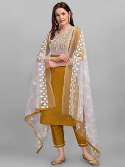 mustrad round neck kurta pant set with dupatta