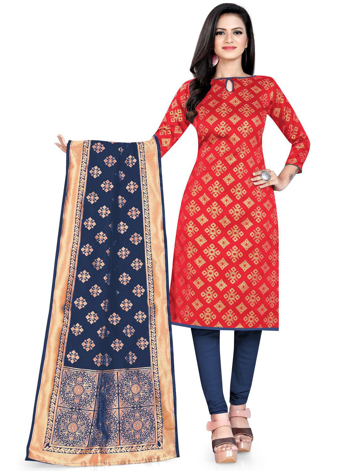 self design unstitched suit set 