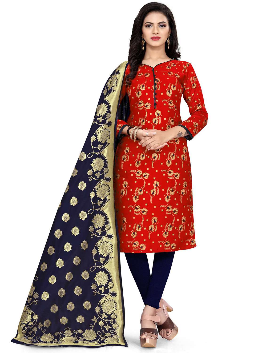 self design unstitched suit set 