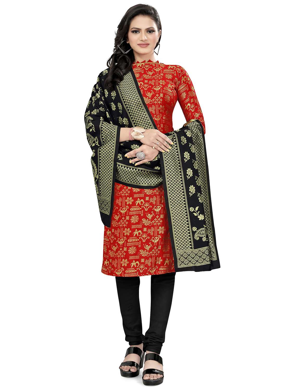 self design unstitched suit set 