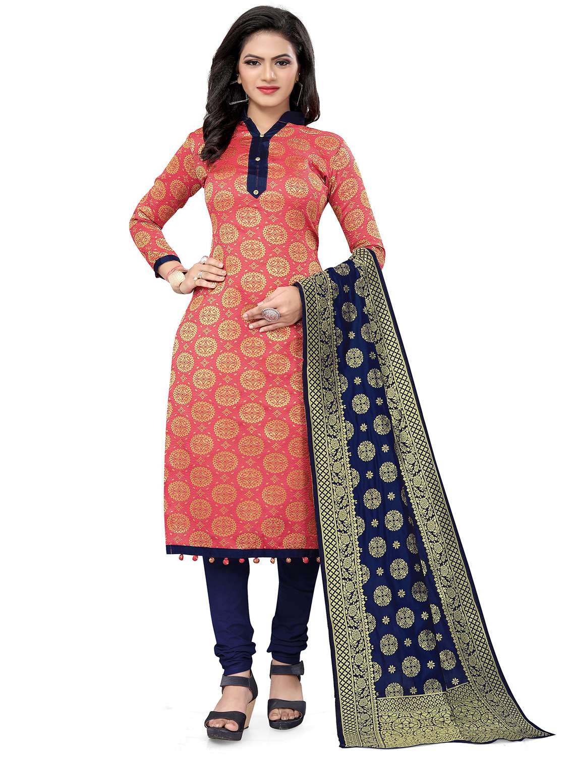self design unstitched suit set 