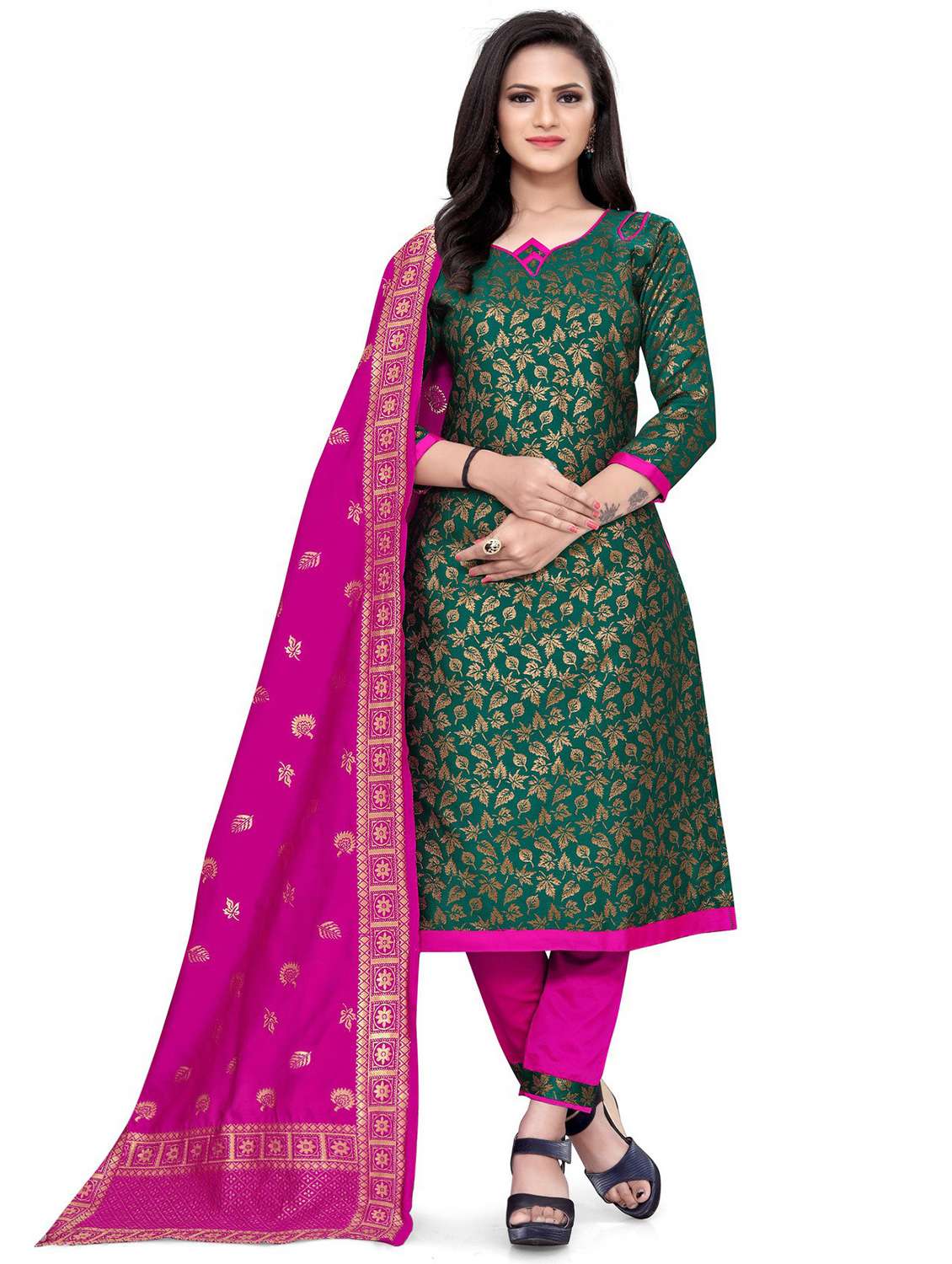 self design unstitched suit set 