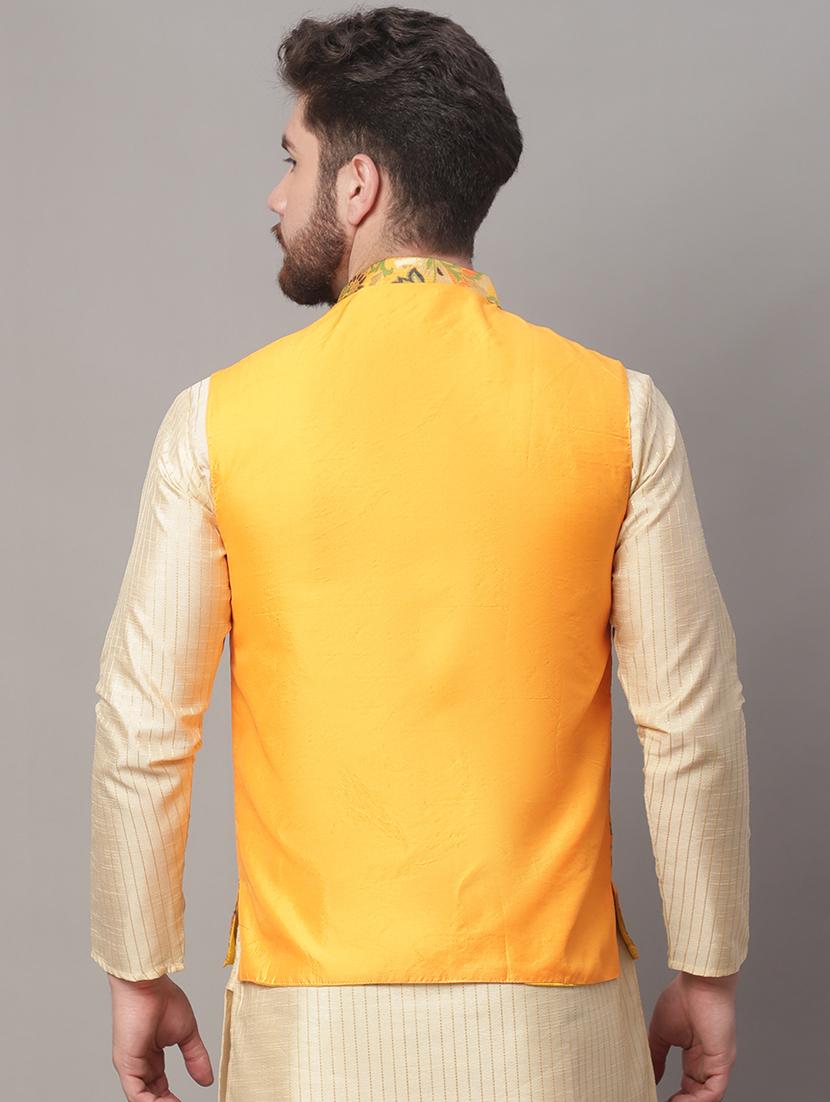 yellow self design nehru jacket - 20197074 - Standard Image - 2