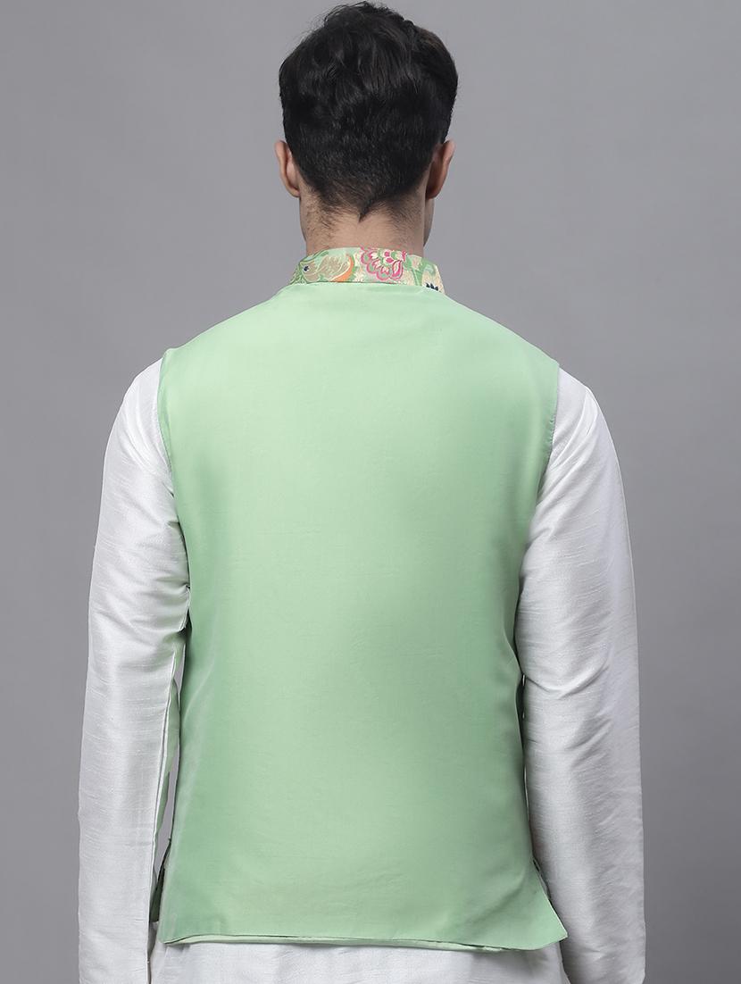 green self design nehru jacket - 20197075 - Standard Image - 2