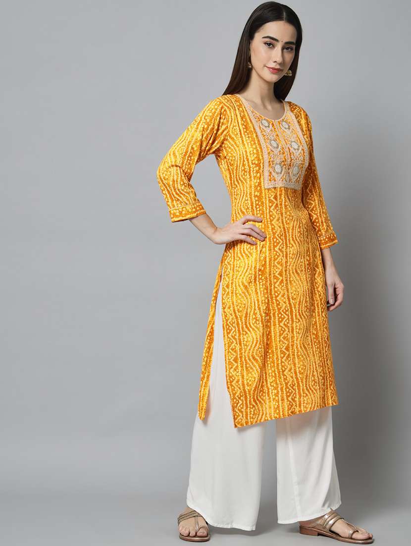 yellow cotton blend straight kurta - 20197197 -  Standard Image - 2