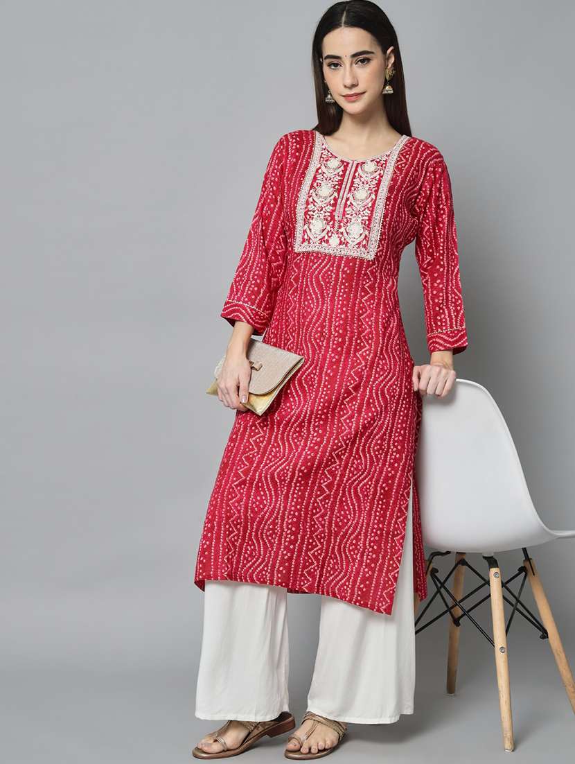 pink cotton blend straight kurta - 20197199 -  Standard Image - 2